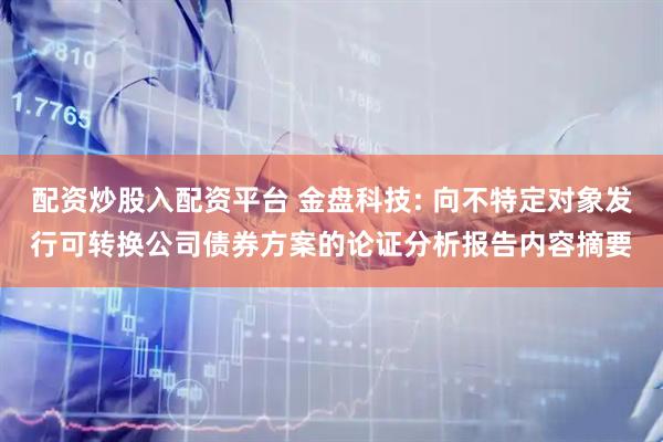 配资炒股入配资平台 金盘科技: 向不特定对象发行可转换公司债券方案的论证分析报告内容摘要