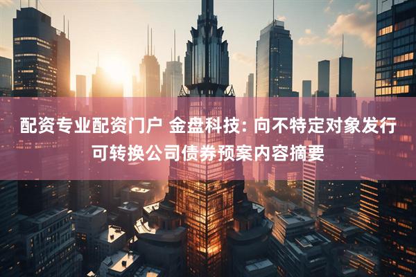 配资专业配资门户 金盘科技: 向不特定对象发行可转换公司债券预案内容摘要